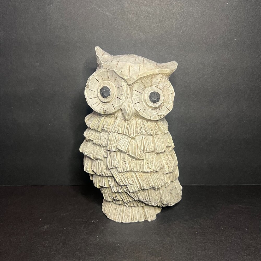 Decorative Grey Resin Rustic Textured Screech Owl Sculpture Statue Figure 6.25"